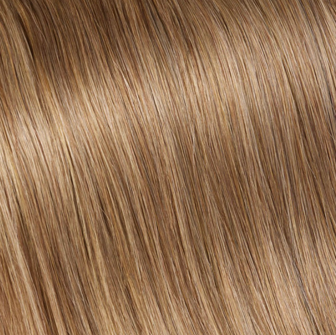 VELVEE tape in hair extensions swatch in carmel hair extensions color
