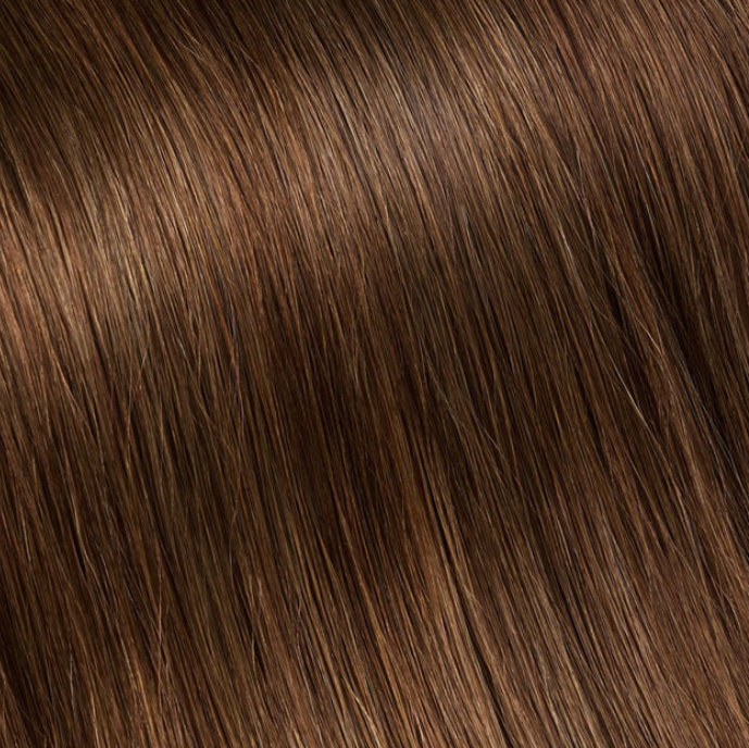 VELVEE tape in hair extensions swatch in chocolate brown hair extensions color