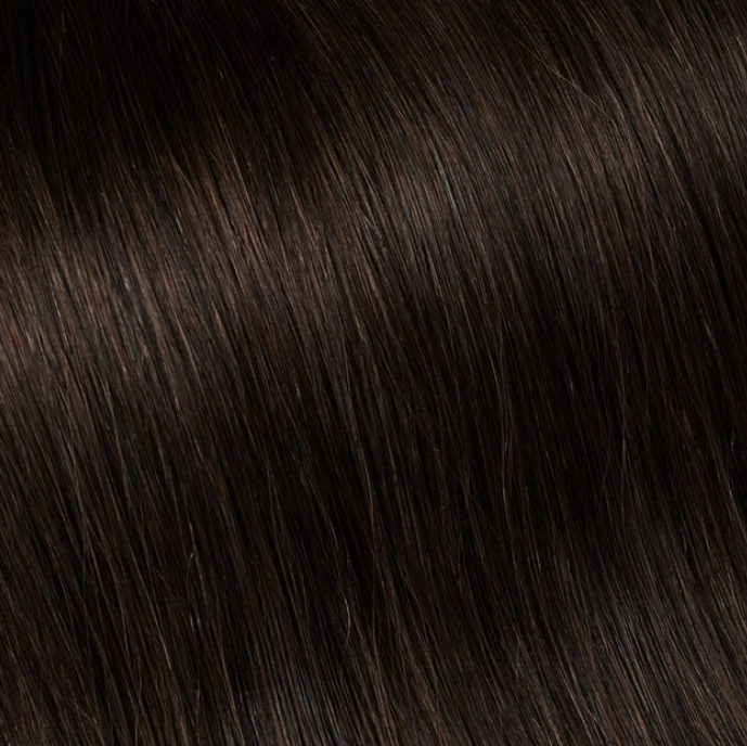 VELVEE tape in hair extensions swatch in dark brown hair extensions color