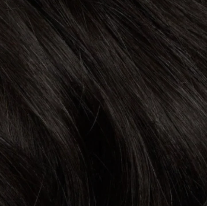VELVEE tape in hair extensions swatch in natural black hair extensions color